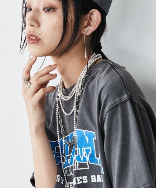 アノー大 ロングネックレス LINES シルバー 大きいサイズ>スモーキーシルバーロングネックレス(長め設計