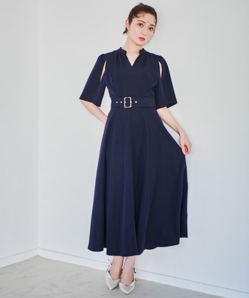 Noela WEB限定 袖スリットワンピース Mサイズ ネイビー　ベルトセット NOELA（ノエラ）の「【WEB限定】袖スリットワンピース（ワンピース