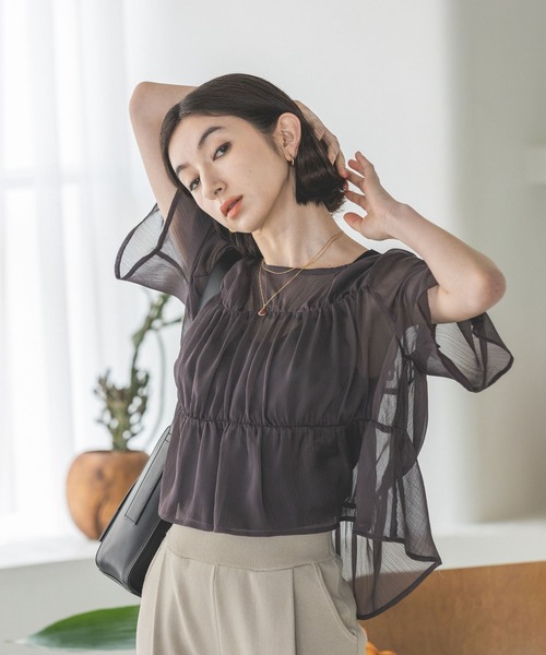 由仁ページ eL（エル）の「【eL】Sheer Shirring Pullover/194475（シャツ