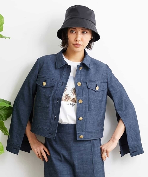 MICHEL KLEIN（ミッシェル・クラン）の「[2WAY]デニムライクブルゾン（セットアップ対応）（デニムジャケット・レディース・ネイビー・38）」の8枚目の写真