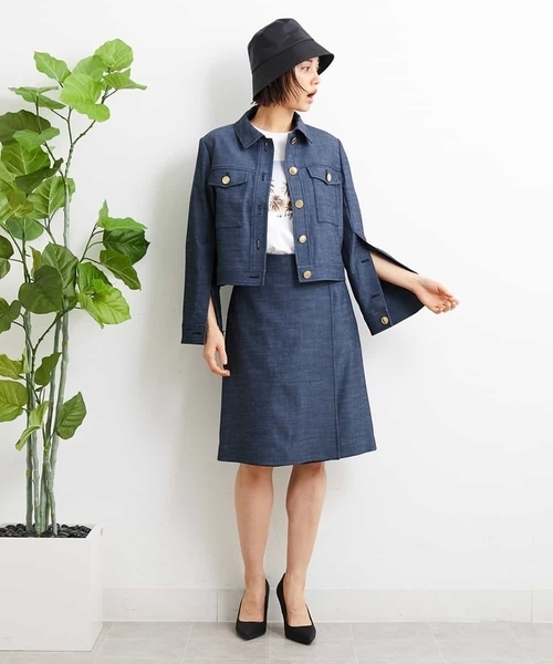 MICHEL KLEIN（ミッシェル・クラン）の「[2WAY]デニムライクブルゾン（セットアップ対応）（デニムジャケット・レディース・ネイビー・38）」の11枚目の写真