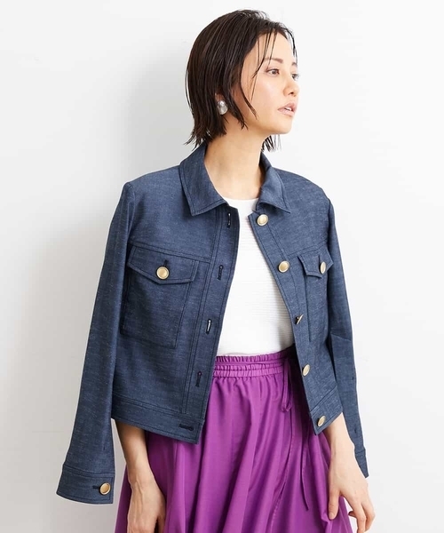 MICHEL KLEIN（ミッシェル・クラン）の「[2WAY]デニムライクブルゾン（セットアップ対応）（デニムジャケット・レディース・ネイビー・38）」の5枚目の写真