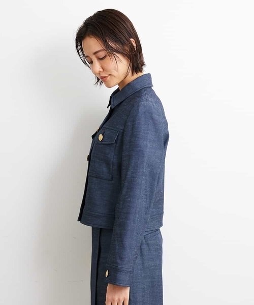 MICHEL KLEIN（ミッシェル・クラン）の「[2WAY]デニムライクブルゾン（セットアップ対応）（デニムジャケット・レディース・ネイビー・38）」の6枚目の写真