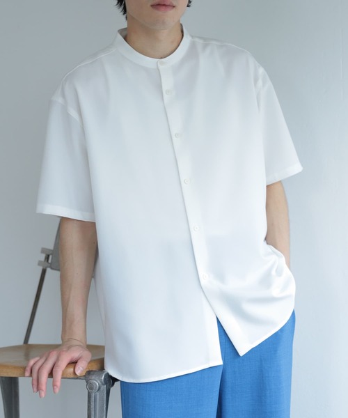 SENSE OF PLACE by URBAN RESEARCH（センスオブプレイスバイアーバンリサーチ）の「『セットアップ対応』『イージーケア』バンドカラールーズシャツ(5分袖)（シャツ/ブラウス・メンズ・ホワイト/ブラック/ブラウン/ブルー・MEDIUM/LARGE）」の7枚目の写真