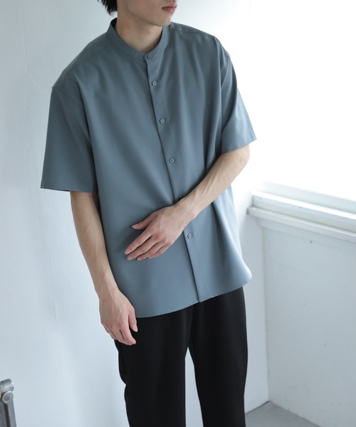 SENSE OF PLACE by URBAN RESEARCH（センスオブプレイスバイアーバンリサーチ）の「『セットアップ対応』『イージーケア』バンドカラールーズシャツ(5分袖)（シャツ/ブラウス・メンズ・ホワイト/ブラック/ブラウン/ブルー・MEDIUM/LARGE）」の20枚目の写真