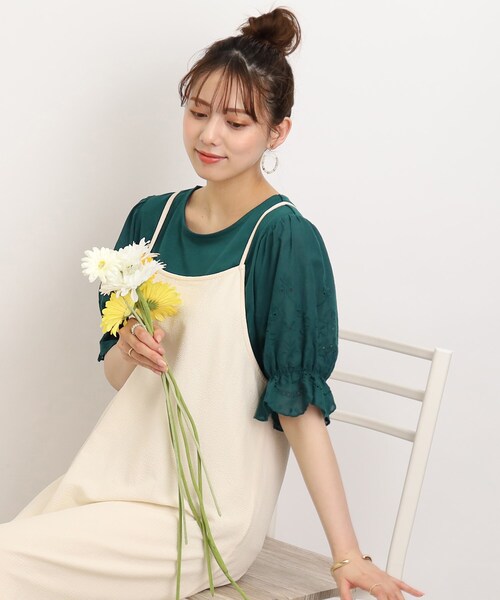 Cutie Blonde（キューティーブロンド）の「◆袖レースがさりげないお洒落ポイント コットンレースTシャツ（Tシャツ/カットソー・レディース・ダークグリーン/ブラック/ホワイト系・00）」の18枚目の写真