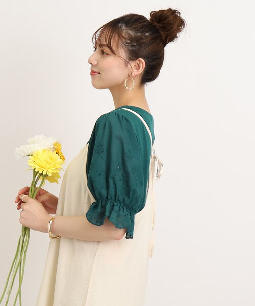 Cutie Blonde（キューティーブロンド）の「◆袖レースがさりげないお洒落ポイント コットンレースTシャツ（Tシャツ/カットソー・レディース・ダークグリーン/ブラック/ホワイト系・00）」の19枚目の写真