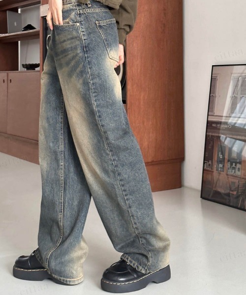 Dalfwin(ダールフィン)の「【選べる3サイズ展開】韓国ファッション ヴィンテージウォッシュワイドデニムパンツ(デニムパンツ・レディース・ダークブルー・SMALL/MEDIUM/LARGE)」の3枚目の写真