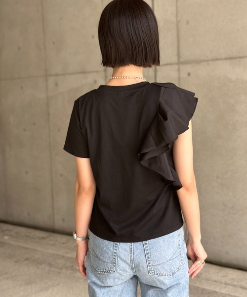 セール】アシメショルダーフリルTシャツ（Tシャツ/カットソー）｜deux 