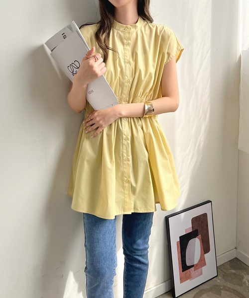 Futier land(フューティアランド)の「シャーリングチュニックシャツ(シャツ/ブラウス・レディース・ブラック/オフホワイト/ライトイエロー・FREE)」の14枚目の写真