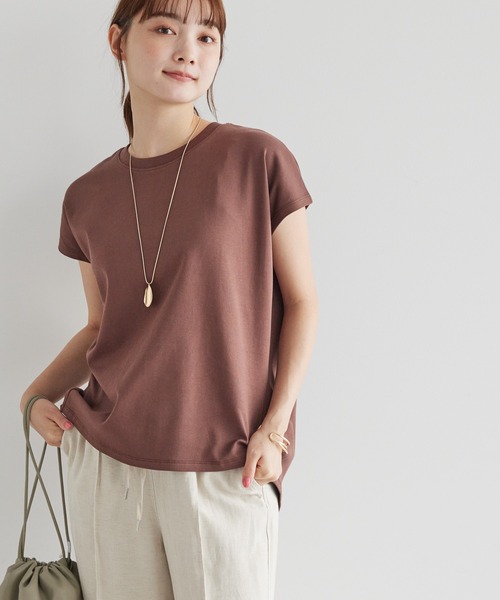 AMERICAN HOLIC（アメリカンホリック）の「キレイCottonフレンチスリーブカットプルオーバー（Tシャツ/カットソー・レディース・ブラウン/アイボリー/その他7/ネイビー/グレイッシュベージュ・M/L）」の2枚目の写真