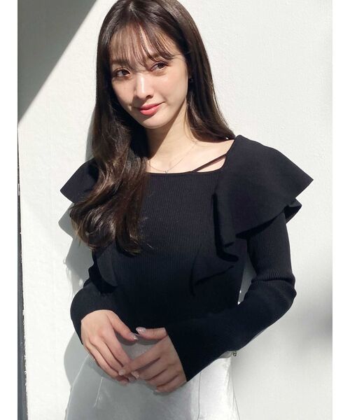 MERCURYDUO（マーキュリーデュオ）の「ロングスリーブラッフルコンパクトニット（ニット/セーター・レディース・ベージュ/パープル/チャコールグレー/ブラック/オフホワイト/ピンク・FREE）」の19枚目の写真