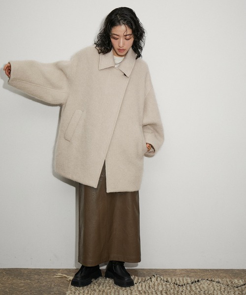 ADAM ET ROPE'（アダムエロペ）の「モヘヤシャギーミドルコート（その他アウター・レディース・グリーン系その他2/ベージュ/チャコールグレー・FREE）」の19枚目の写真
