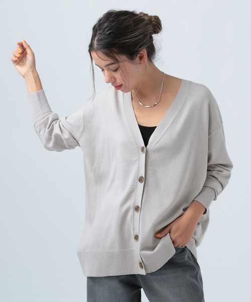 BAYFLOW（ベイフロー）の「カラーＶネックニットカーディガン（カーディガン/ボレロ・レディース・ライトブルー/イエロー/オレンジ/グレイッシュベージュ・FREE）」の6枚目の写真