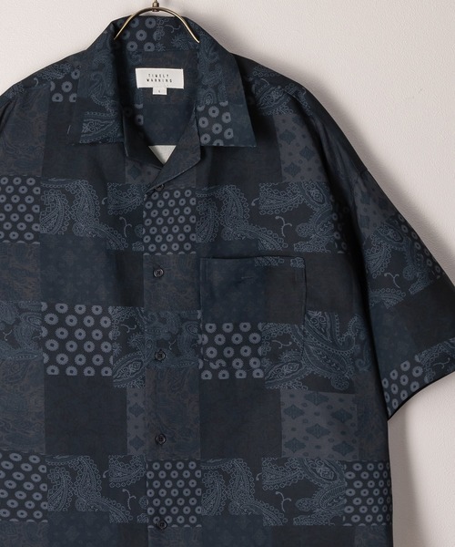 TIMELY WARNING（タイムリーワーニング）の「リネンライク総柄オープンカラー半袖シャツ/ビッグシルエット（シャツ/ブラウス・メンズ・チャコールグレー/ブラック/ネイビー/ブラック系その他/ブラック系その他2/ブラック系その他3・M/L）」の6枚目の写真
