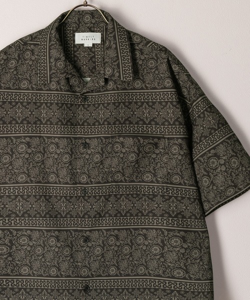TIMELY WARNING（タイムリーワーニング）の「リネンライク総柄オープンカラー半袖シャツ/ビッグシルエット（シャツ/ブラウス・メンズ・チャコールグレー/ブラック/ネイビー/ブラック系その他/ブラック系その他2/ブラック系その他3・M/L）」の2枚目の写真