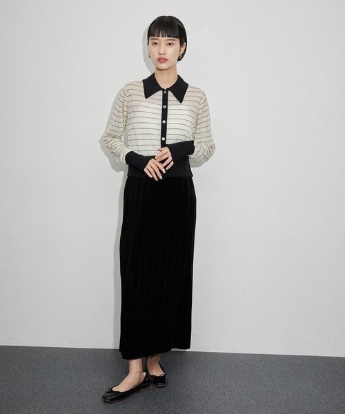 ADAM ET ROPE'（アダムエロペ）の「シアーボーダーカーディガン（カーディガン/ボレロ・レディース・サックスブルー/オフホワイト・FREE）」の8枚目の写真