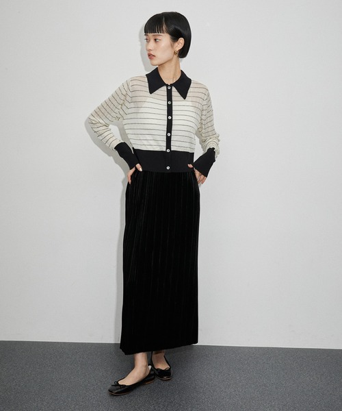 ADAM ET ROPE'（アダムエロペ）の「シアーボーダーカーディガン（カーディガン/ボレロ・レディース・サックスブルー/オフホワイト・FREE）」の3枚目の写真