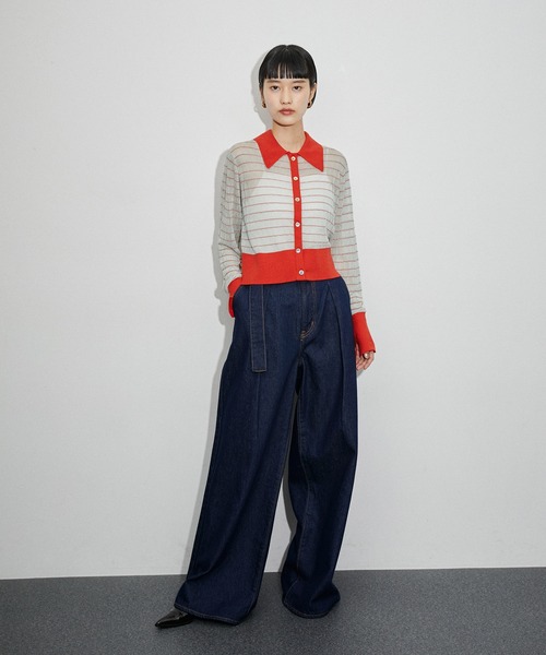 ADAM ET ROPE'（アダムエロペ）の「シアーボーダーカーディガン（カーディガン/ボレロ・レディース・サックスブルー/オフホワイト・FREE）」の11枚目の写真