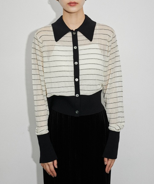 ADAM ET ROPE'（アダムエロペ）の「シアーボーダーカーディガン（カーディガン/ボレロ・レディース・サックスブルー/オフホワイト・FREE）」の14枚目の写真