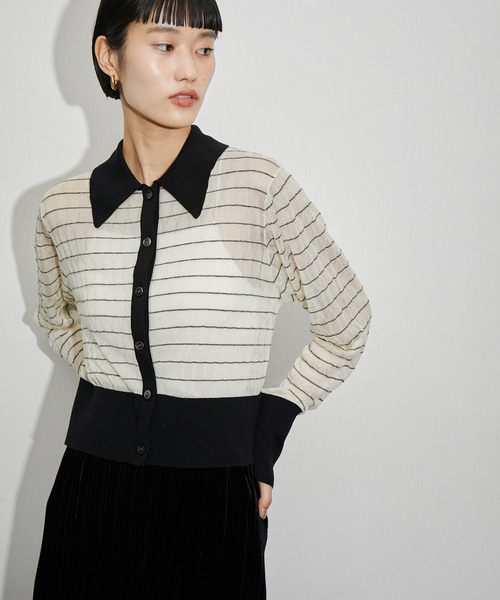 ADAM ET ROPE'（アダムエロペ）の「シアーボーダーカーディガン（カーディガン/ボレロ・レディース・サックスブルー/オフホワイト・FREE）」の17枚目の写真