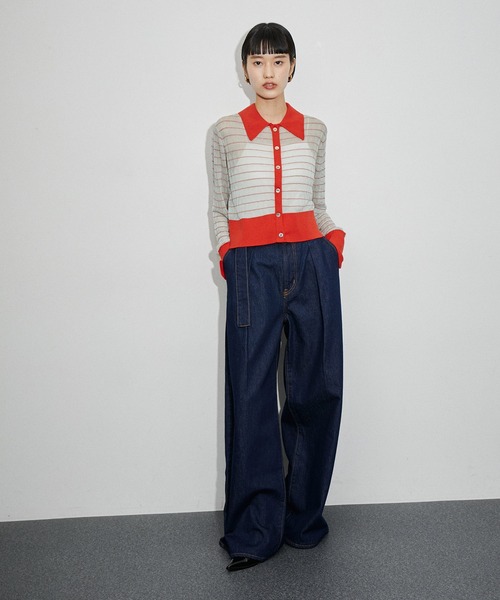 ADAM ET ROPE'（アダムエロペ）の「シアーボーダーカーディガン（カーディガン/ボレロ・レディース・サックスブルー/オフホワイト・FREE）」の5枚目の写真