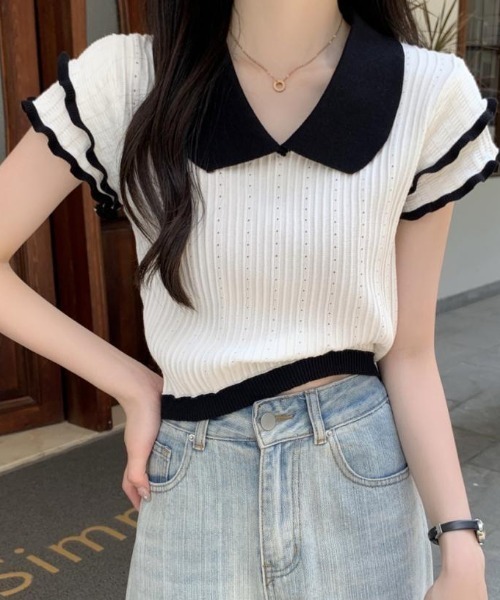 Vipoa(ヴィポア)の「スリーブフリルガーリートップス(Tシャツ/カットソー・レディース・グレー/ブラック/ホワイト・FREE)」の16枚目の写真