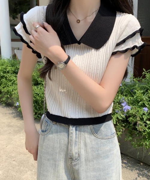 Vipoa(ヴィポア)の「スリーブフリルガーリートップス(Tシャツ/カットソー・レディース・グレー/ブラック/ホワイト・FREE)」の17枚目の写真