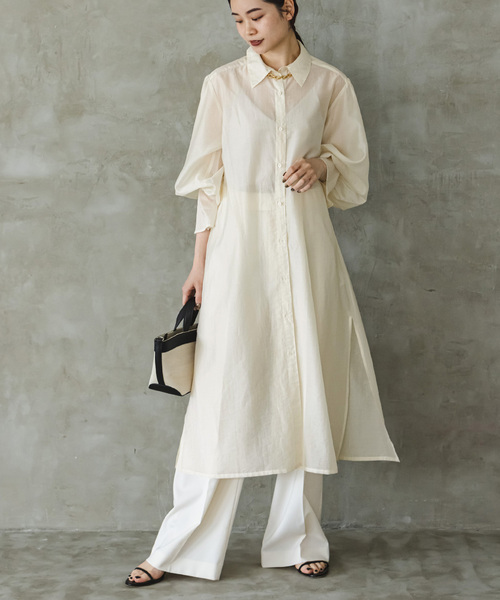 【未使用】NOBLE ノーブル ロングシアーシャツワンピース アイボリー Noble（ノーブル）の「ロングシアーシャツワンピース（ワンピース