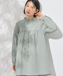 刺しゅうのフリル衿チュニックブラウス