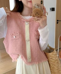 バイカラーフリンジニットベスト