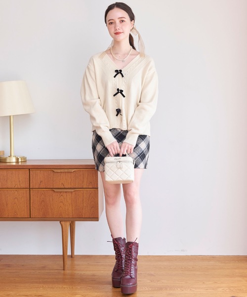 titty＆Co. PETIT（ティティアンドコープティ）の「【titty&Co.PETIT 】リボンニットカーディガン（ニット/セーター・レディース・ホワイト/ピンク・FREE）」の3枚目の写真