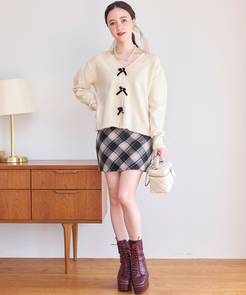 titty＆Co. PETIT（ティティアンドコープティ）の「【titty&Co.PETIT 】リボンニットカーディガン（ニット/セーター・レディース・ホワイト/ピンク・FREE）」の4枚目の写真