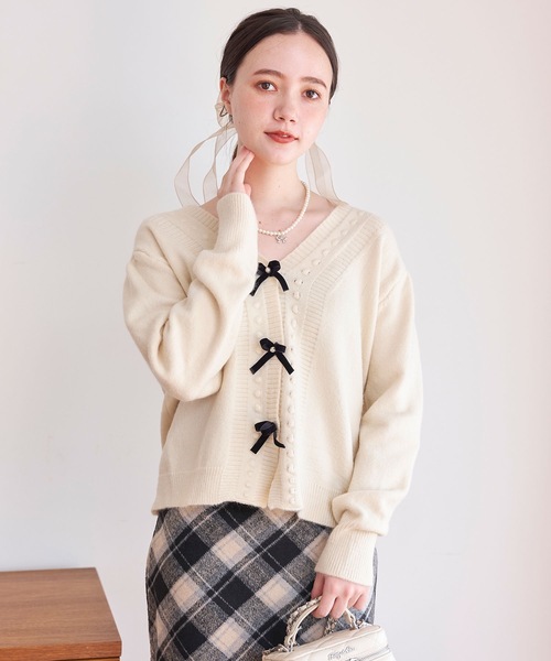 titty＆Co. PETIT（ティティアンドコープティ）の「【titty&Co.PETIT 】リボンニットカーディガン（ニット/セーター・レディース・ホワイト/ピンク・FREE）」の9枚目の写真