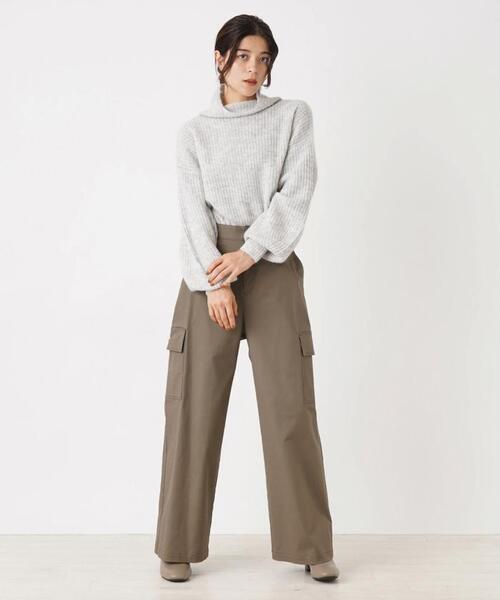 en recre(アンレクレ)の「<ストレッチ>ワイドカーゴパンツ(カーゴパンツ・レディース・ブラック/モスグリーン・2)」の22枚目の写真