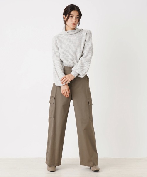 en recre(アンレクレ)の「<ストレッチ>ワイドカーゴパンツ(カーゴパンツ・レディース・ブラック/モスグリーン・2)」の19枚目の写真