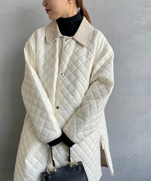 UNIVERSAL OVERALL（ユニバーサルオーバーオール）の「[UNIVERSAL OVERALL/ユニバーサルオーバーオール] 別注 衿コーデュロイ Aラインキルティングコート（ミリタリージャケット・レディース・オリーブ/アイボリー/ブラック・F）」の18枚目の写真