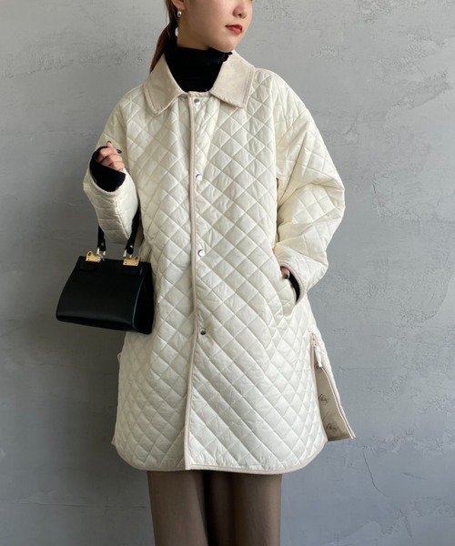 UNIVERSAL OVERALL（ユニバーサルオーバーオール）の「[UNIVERSAL OVERALL/ユニバーサルオーバーオール] 別注 衿コーデュロイ Aラインキルティングコート（ミリタリージャケット・レディース・オリーブ/アイボリー/ブラック・F）」の7枚目の写真