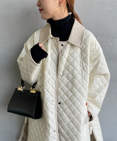 UNIVERSAL OVERALL（ユニバーサルオーバーオール）の「[UNIVERSAL OVERALL/ユニバーサルオーバーオール] 別注 衿コーデュロイ Aラインキルティングコート（ミリタリージャケット・レディース・オリーブ/アイボリー/ブラック・F）」の9枚目の写真