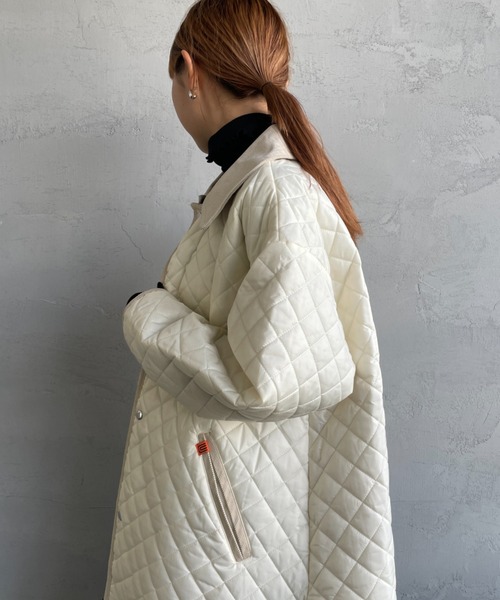 UNIVERSAL OVERALL（ユニバーサルオーバーオール）の「[UNIVERSAL OVERALL/ユニバーサルオーバーオール] 別注 衿コーデュロイ Aラインキルティングコート（ミリタリージャケット・レディース・オリーブ/アイボリー/ブラック・F）」の10枚目の写真