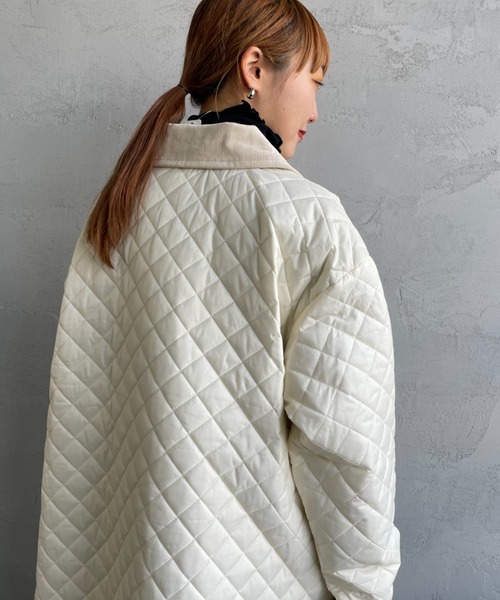 UNIVERSAL OVERALL（ユニバーサルオーバーオール）の「[UNIVERSAL OVERALL/ユニバーサルオーバーオール] 別注 衿コーデュロイ Aラインキルティングコート（ミリタリージャケット・レディース・オリーブ/アイボリー/ブラック・F）」の11枚目の写真