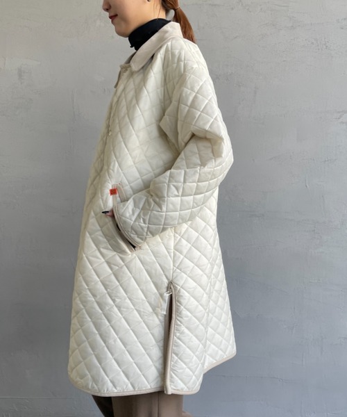 UNIVERSAL OVERALL（ユニバーサルオーバーオール）の「[UNIVERSAL OVERALL/ユニバーサルオーバーオール] 別注 衿コーデュロイ Aラインキルティングコート（ミリタリージャケット・レディース・オリーブ/アイボリー/ブラック・F）」の8枚目の写真