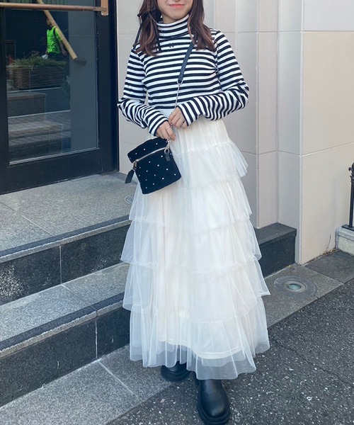 one after another NICE CLAUP（ワンアフターアナザーナイスクラップ）の「ティアードチュールスカート（スカート・レディース・ピンク/チャコールグレー/アイボリー・FREE）」の15枚目の写真