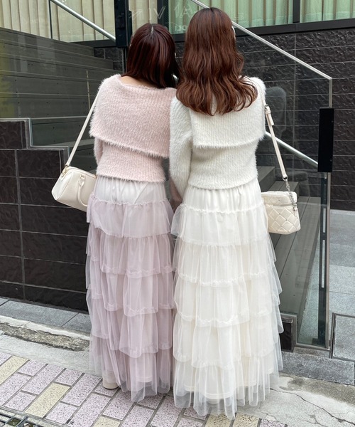 one after another NICE CLAUP（ワンアフターアナザーナイスクラップ）の「ティアードチュールスカート（スカート・レディース・ピンク/チャコールグレー/アイボリー・FREE）」の21枚目の写真