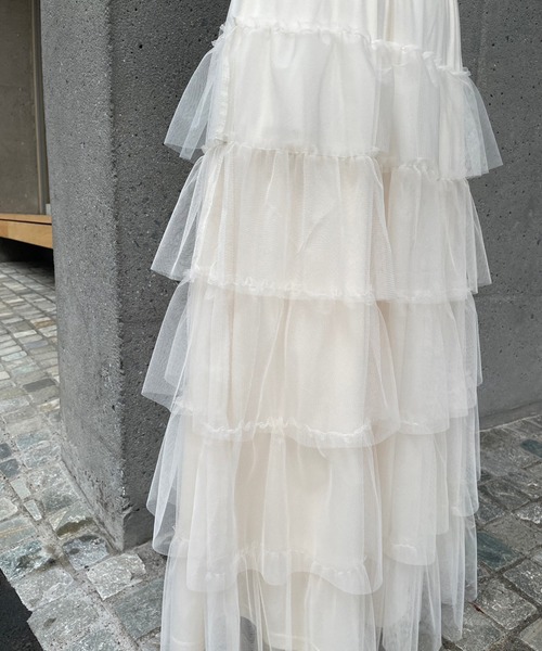 one after another NICE CLAUP（ワンアフターアナザーナイスクラップ）の「ティアードチュールスカート（スカート・レディース・ピンク/チャコールグレー/アイボリー・FREE）」の13枚目の写真