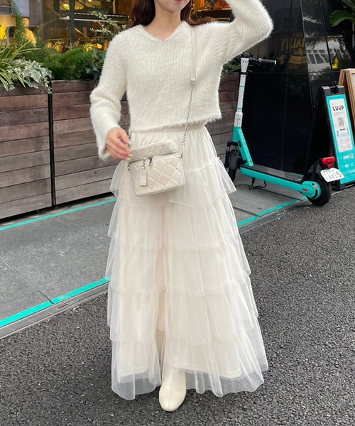 one after another NICE CLAUP（ワンアフターアナザーナイスクラップ）の「ティアードチュールスカート（スカート・レディース・ピンク/チャコールグレー/アイボリー・FREE）」の8枚目の写真