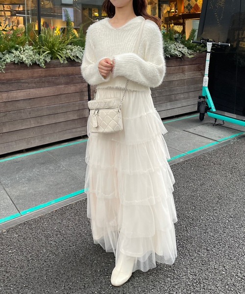 one after another NICE CLAUP（ワンアフターアナザーナイスクラップ）の「ティアードチュールスカート（スカート・レディース・ピンク/チャコールグレー/アイボリー・FREE）」の9枚目の写真