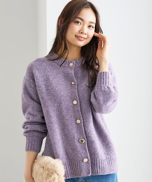 babaaグレー ボタン付きカーディガン ウィメンズ スワール ボタン カーディガン / 255554 585N