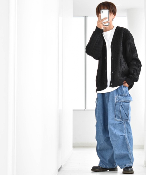 Ritzy（リッツィー）の「アラン編みニットルーズVネックカーディガン レディース メンズ（カーディガン/ボレロ・メンズ・ブラック/ブラウン/グリーン/ライトベージュ・LARGE/X-LARGE/MEDIUM）」の8枚目の写真