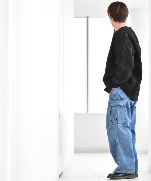 Ritzy（リッツィー）の「アラン編みニットルーズVネックカーディガン レディース メンズ（カーディガン/ボレロ・メンズ・ブラック/ブラウン/グリーン/ライトベージュ・LARGE/X-LARGE/MEDIUM）」の6枚目の写真